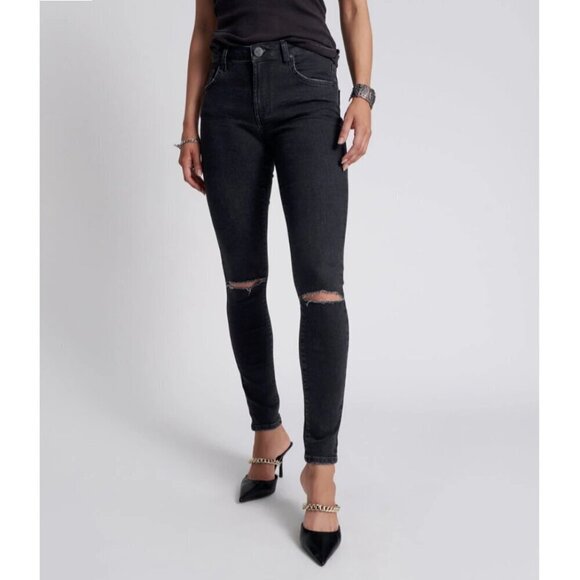 ONE TEASPOON Freebirds Ii High Waist Stretch Black 2 knee-rips Fit Leg R 26 US4 - Picture 4 of 16